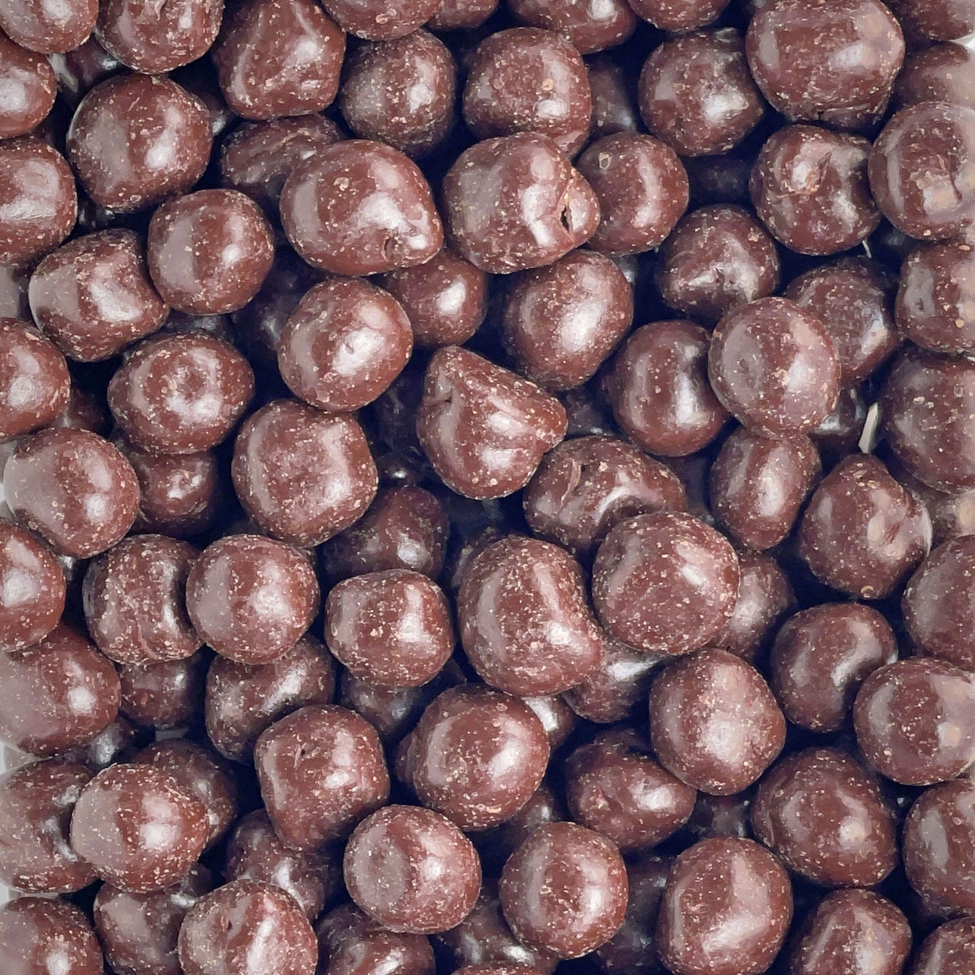 Viele Haselnüsse mit Schokolade auf einem Haufen.
